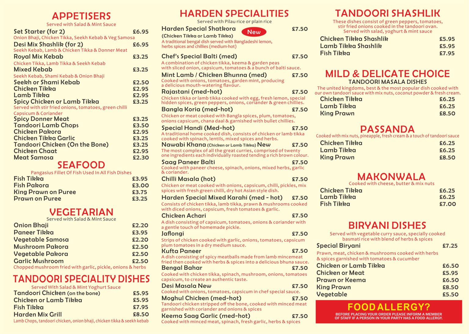 Menu Harden Spice Get 15 off on all online orders